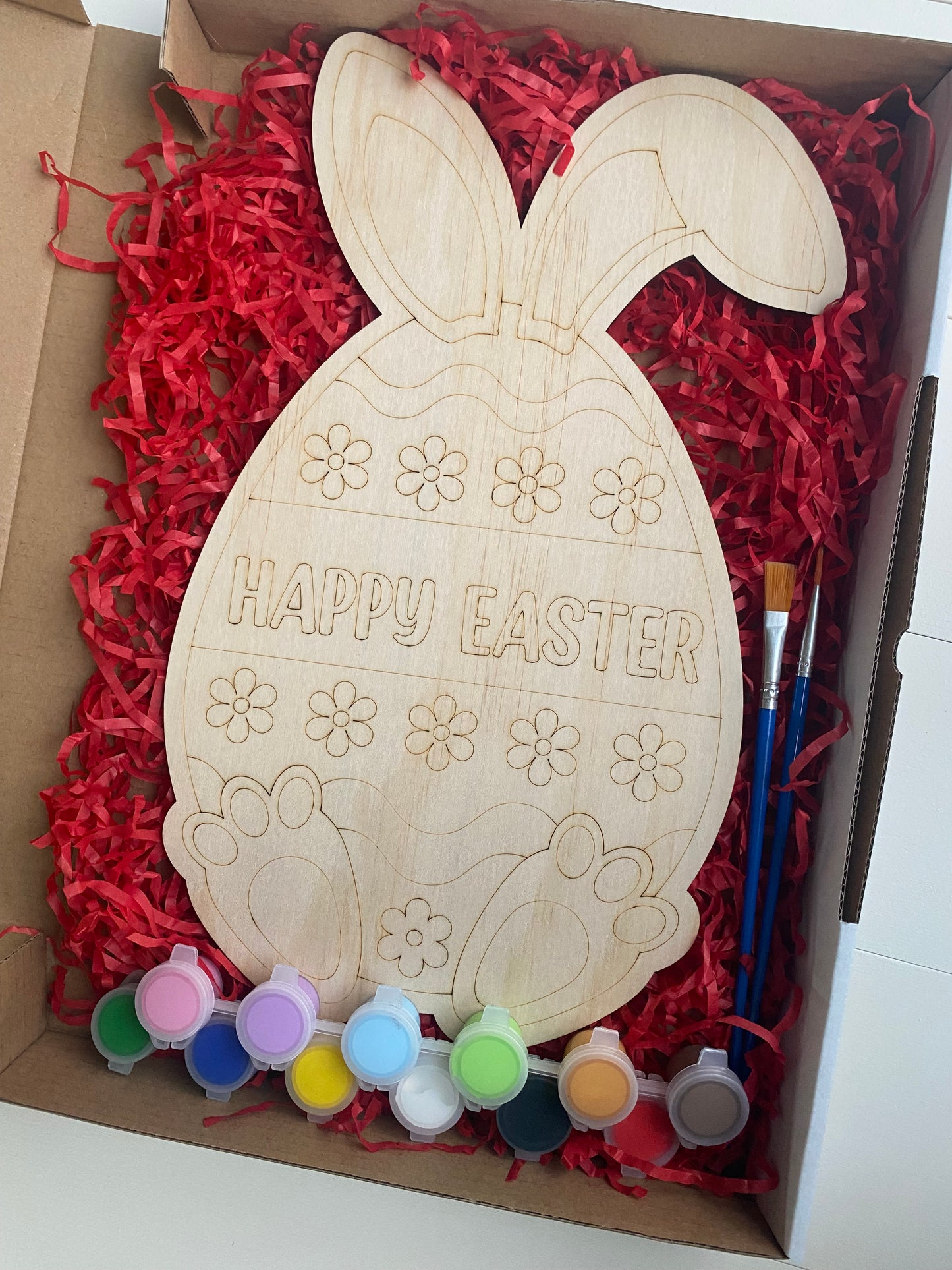 'Happy Easter' Wooden Paint Kit - Bunny Egg Outline