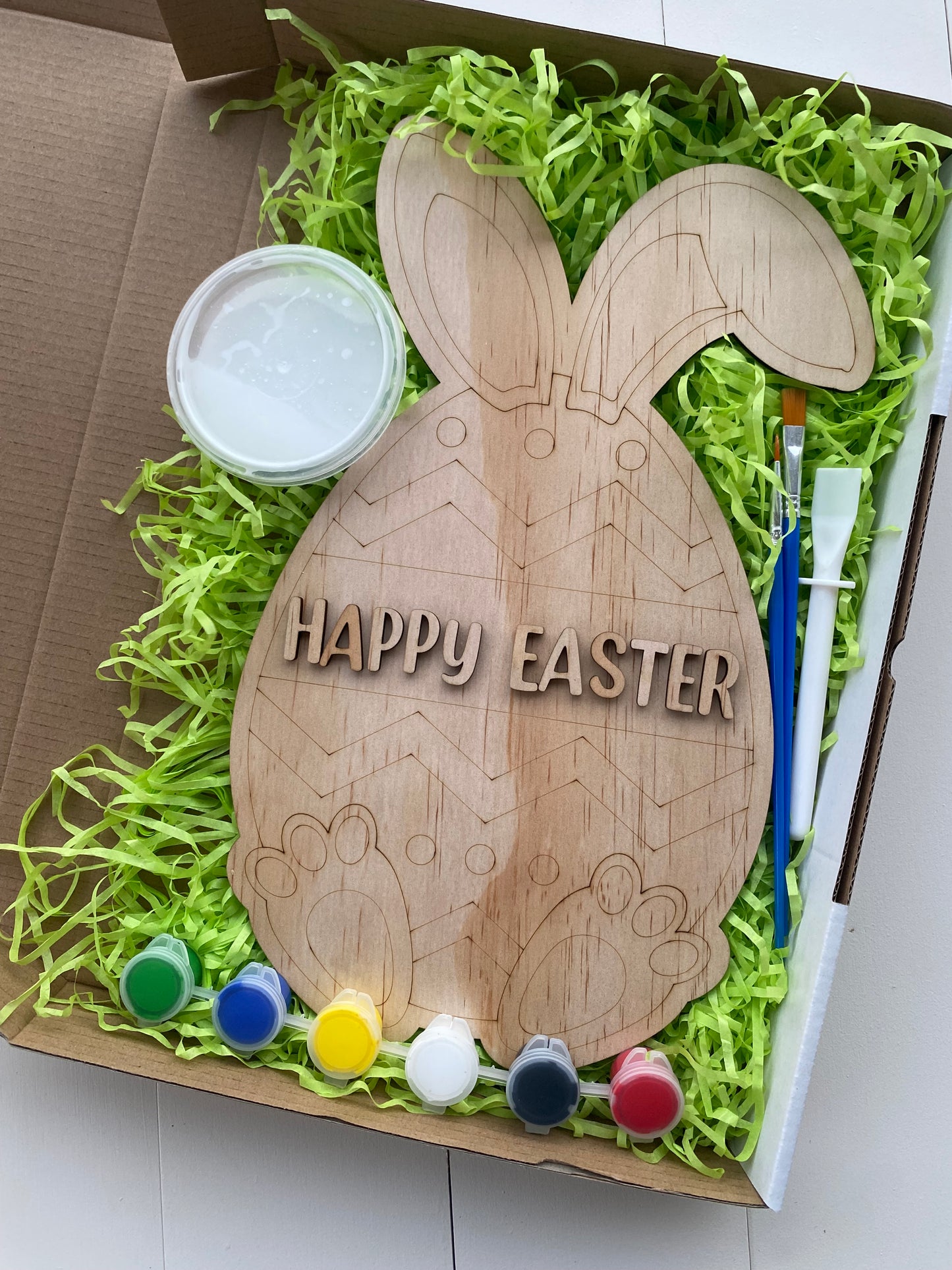 'Happy Easter' Wooden Paint Kit - Bunny Egg Outline