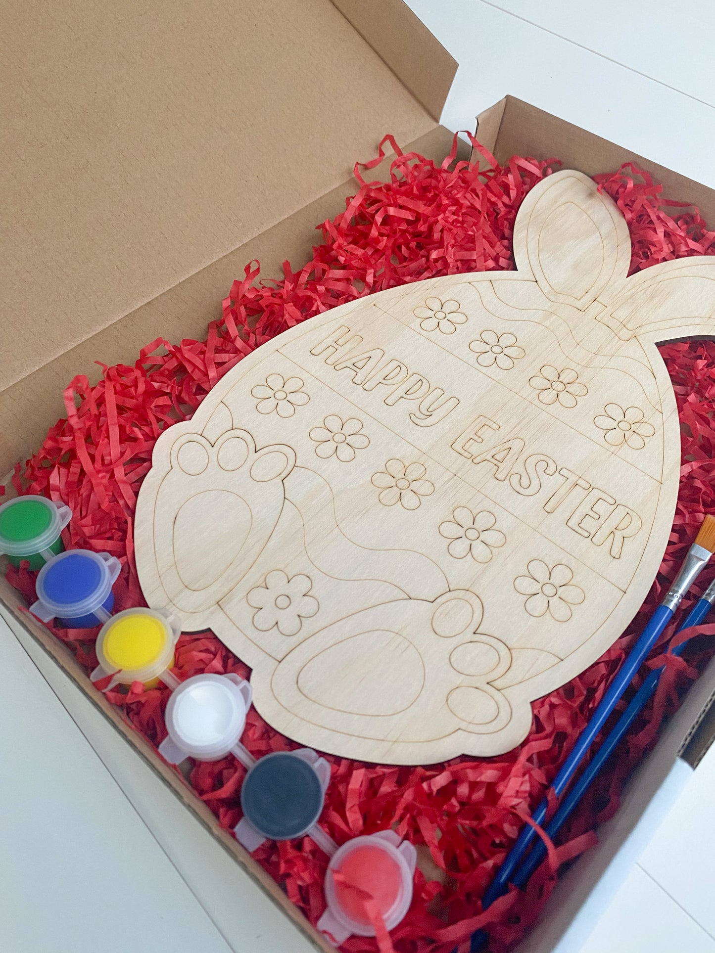 'Happy Easter' Wooden Paint Kit - Bunny Egg Outline
